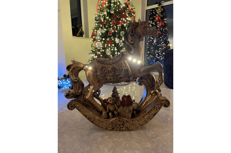 Light Up Christmas Rocking Horse 39cm - XMAS CERAMIC WOOD RESIN GLASS ORNAMENTS - Beattys of Loughrea