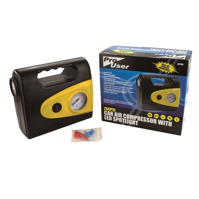 ProUser 260PSI Car Air Compressor with LED Spotlight - CAR ACCESSORIES - Beattys of Loughrea