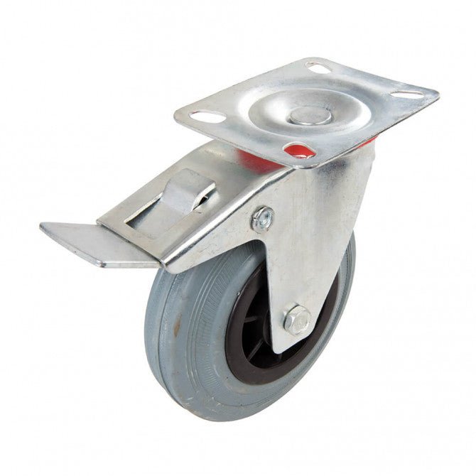 Md 125Mm-100Kg Braked Swivel Rubber Castor Sl663584 - CASTOR CUPS/ FERRULE - Beattys of Loughrea