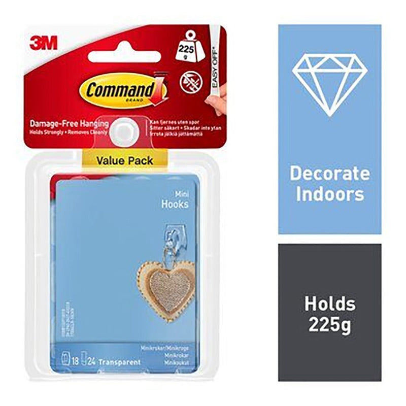 Command 17006 Clear Value Pack - HOOKS, PLASTIC S/ADH - Beattys of Loughrea