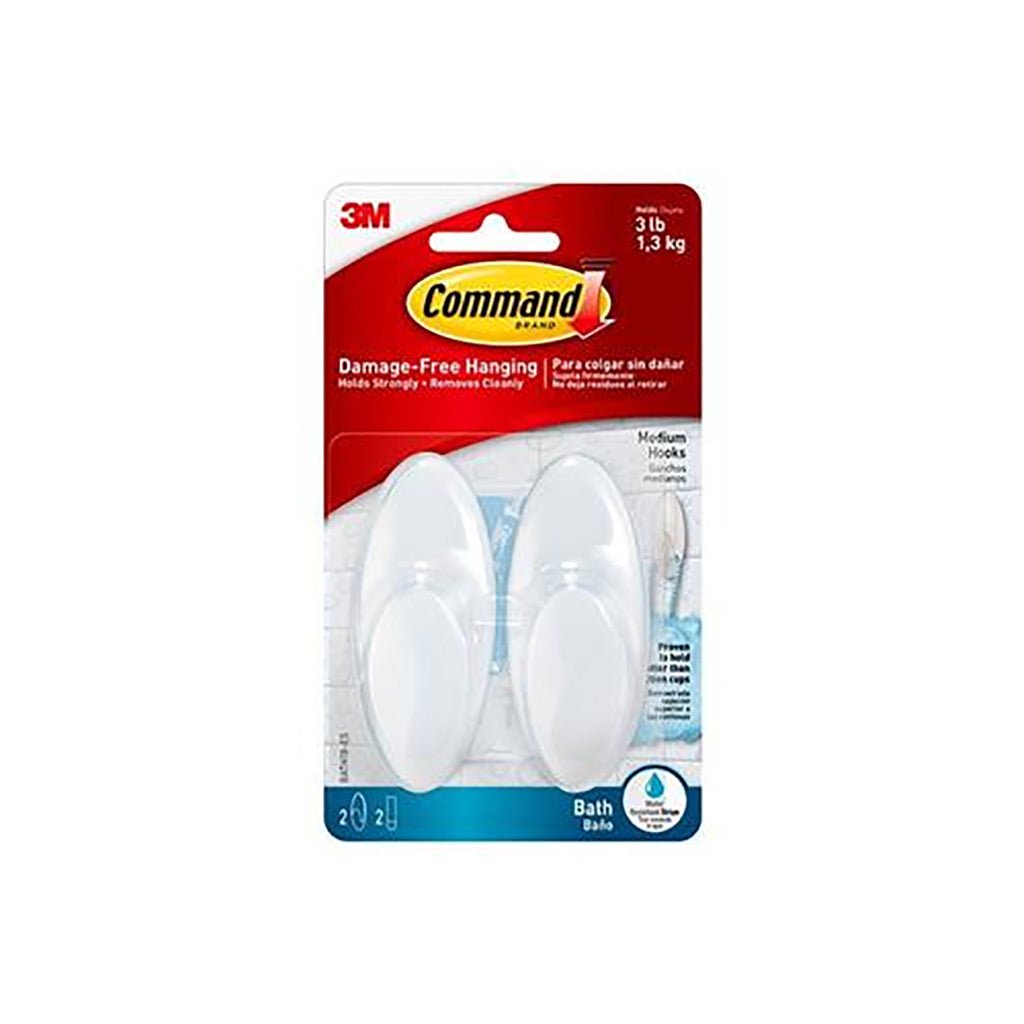 Command Bath Medium Hooks 3Lb 3Mbath18-Es - HOOKS, PLASTIC S/ADH - Beattys of Loughrea