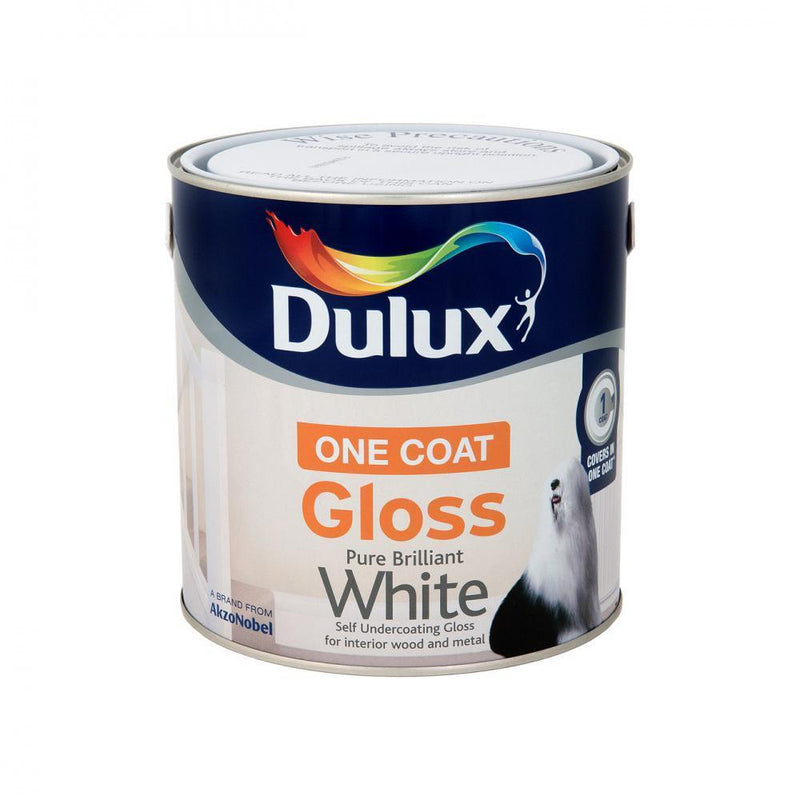 Dulux Once Gloss Pure Brilliant White Paint - 2.5 Litre - WHITES - Beattys of Loughrea