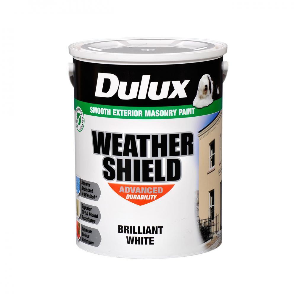 Dulux Weathershield Masonry Brilliant White Paint - 5 L - WHITE EXTERIOR - Beattys of Loughrea