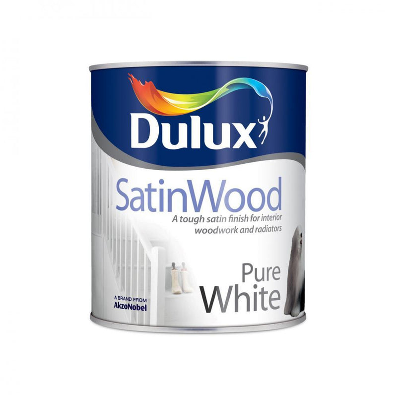 Dulux SatinWood Interior Pure White Paint - 750ml - WHITES - Beattys of Loughrea