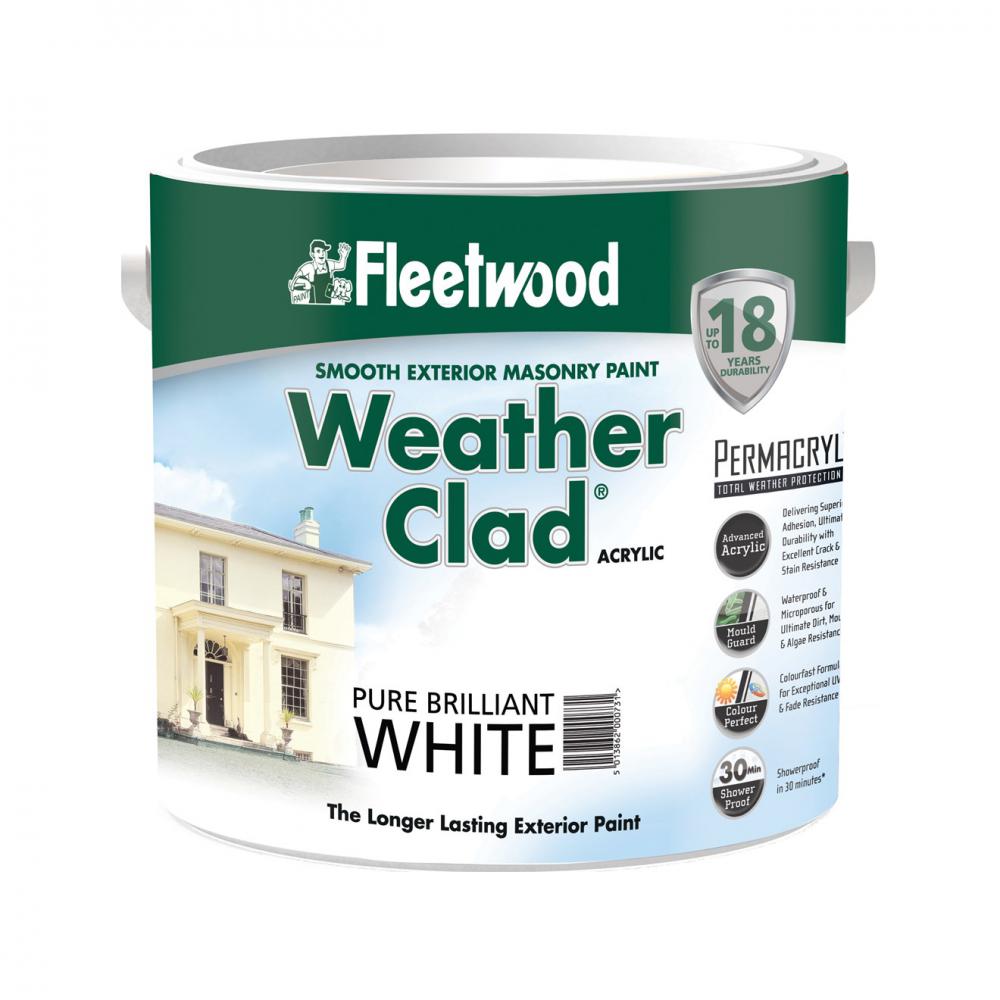 Fleetwood Weather Clad Smooth Masonry Brilliant White 2.5 Ltr - WHITE EXTERIOR - Beattys of Loughrea