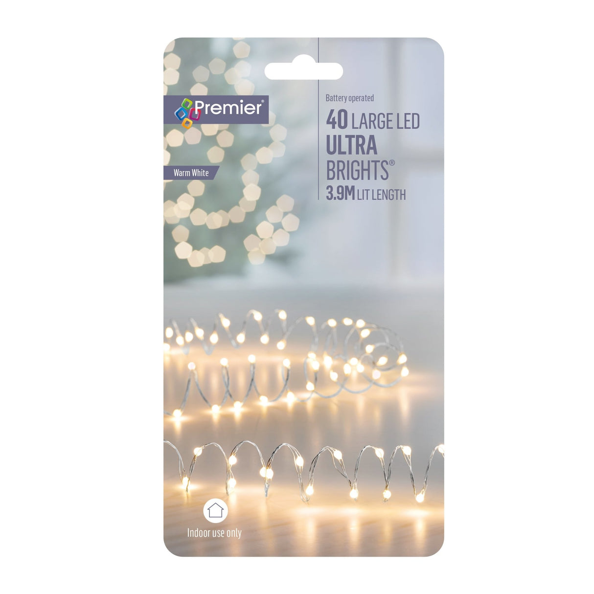 Premier 40 Large LED Battery Operated Ultrabrights - Warm White - XMAS BATTERY OPERATED LIGHTS - Beattys of Loughrea