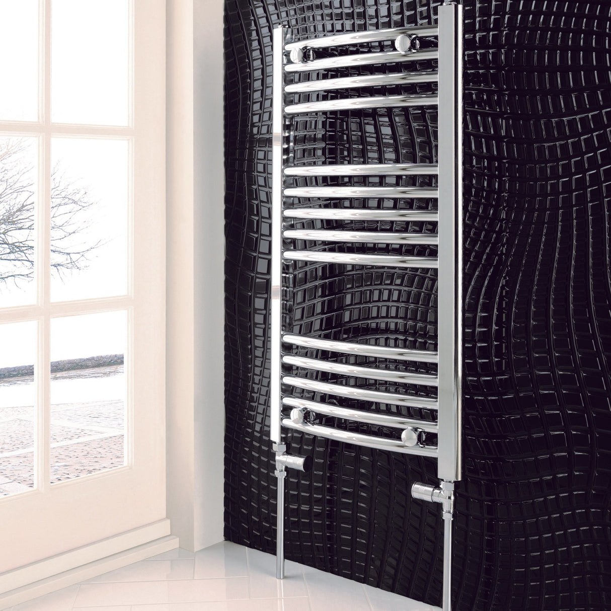 Chrome Curved Towel Warmer H 800mm x W 500mm BS2020 - RADIATORS (SC) SINGLE CONVECTOR - Beattys of Loughrea