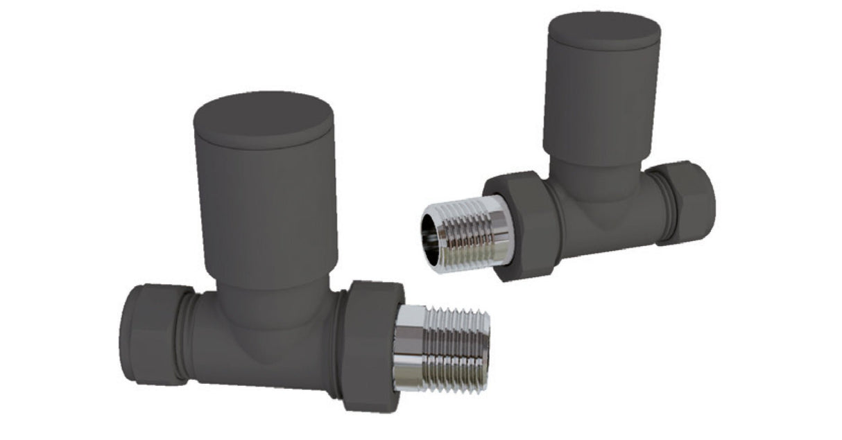 Pair Straight Anthracite Radiator Valves BS2020 - RAD VALVES/VENTS/KEYS - Beattys of Loughrea