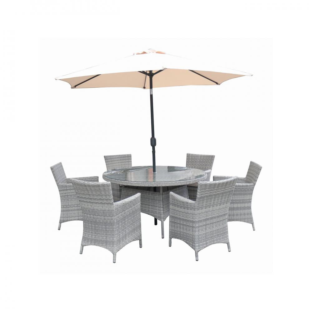 Capri 6 Seater Round Rattan Furniture Set - 1.4m - WOOD / RATTAN GDN FURN SET 4+ SEATS - Beattys of Loughrea