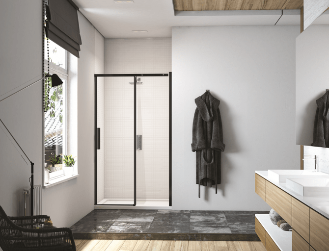 Merlyn Black Sliding Door 1700mm - SHOWER DOORS - Beattys of Loughrea