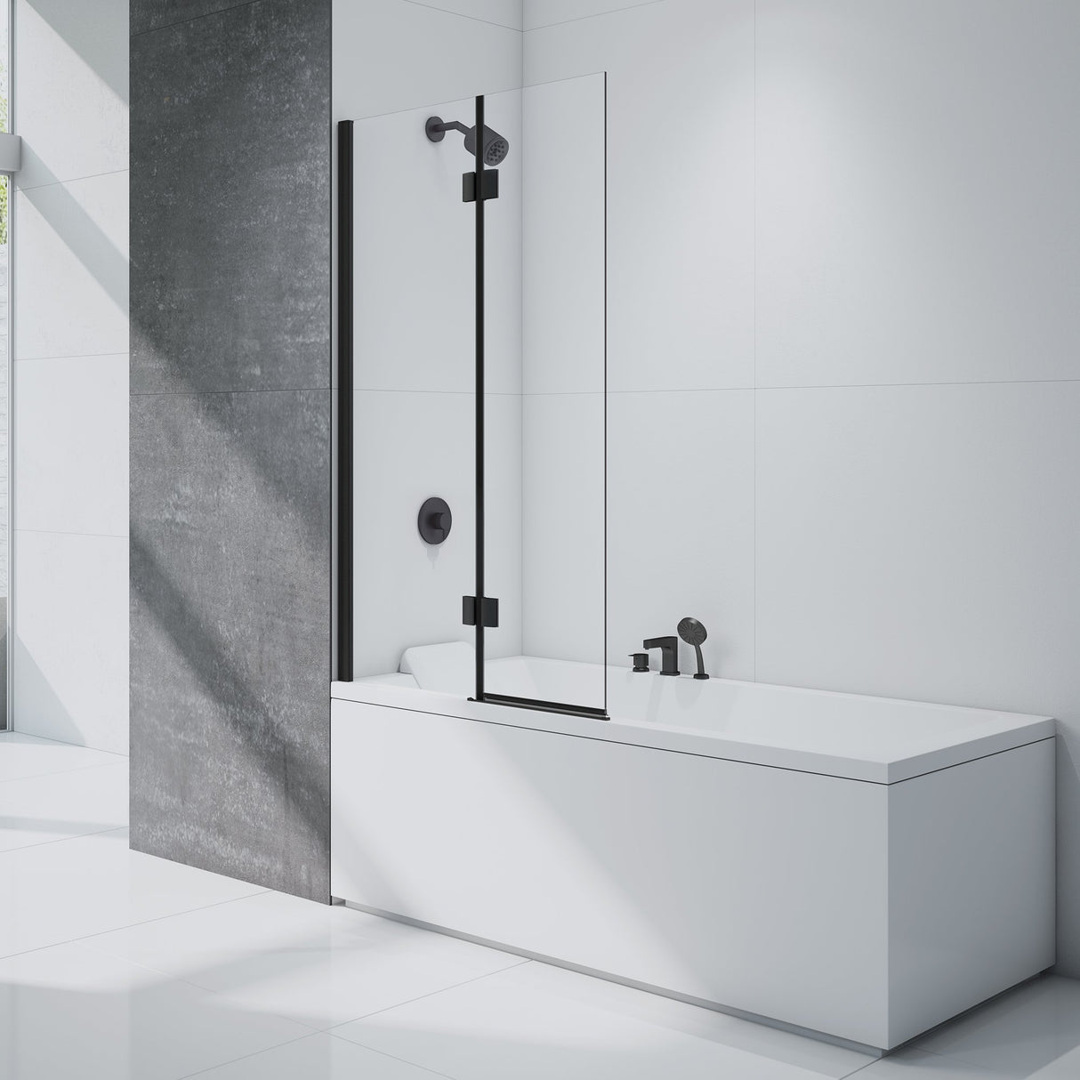 Merlyn Black Hinged 2 Panel Bath Screen (Left Hand) - SHOWER DOORS - Beattys of Loughrea