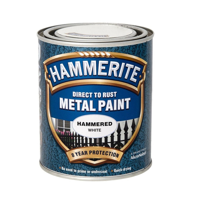 Hammerite Direct to Rust Hammered Finish Metal Paint 250ml White - METAL PAINTS - Beattys of Loughrea