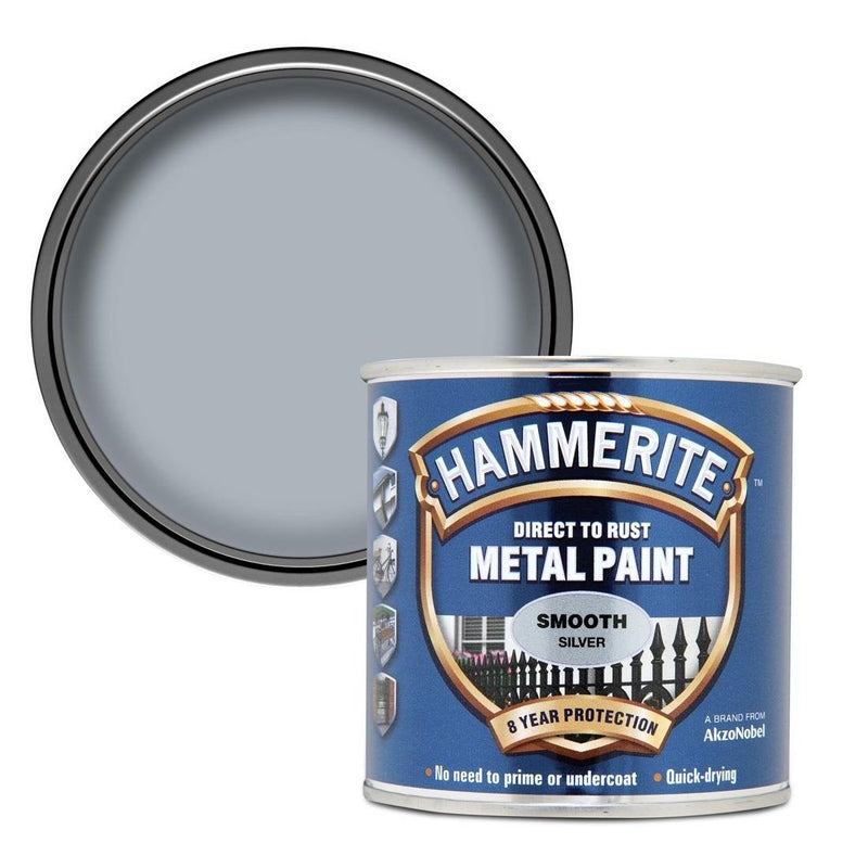 Hammerite Direct to Rust Smooth Finish Metal Paint 250ml Silver - METAL PAINTS - Beattys of Loughrea