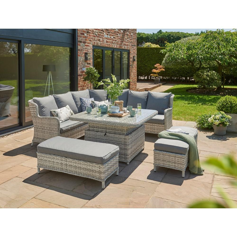 Eden Rose Large Corner Adjustable Rattan Dining Set - WOOD / RATTAN GDN FURN SET 4+ SEATS - Beattys of Loughrea