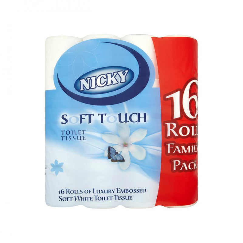 Nicky Soft Touch Toilet - 16 Rolls - CLEANING - TOILET ROLL, PAPER TOWEL - Beattys of Loughrea