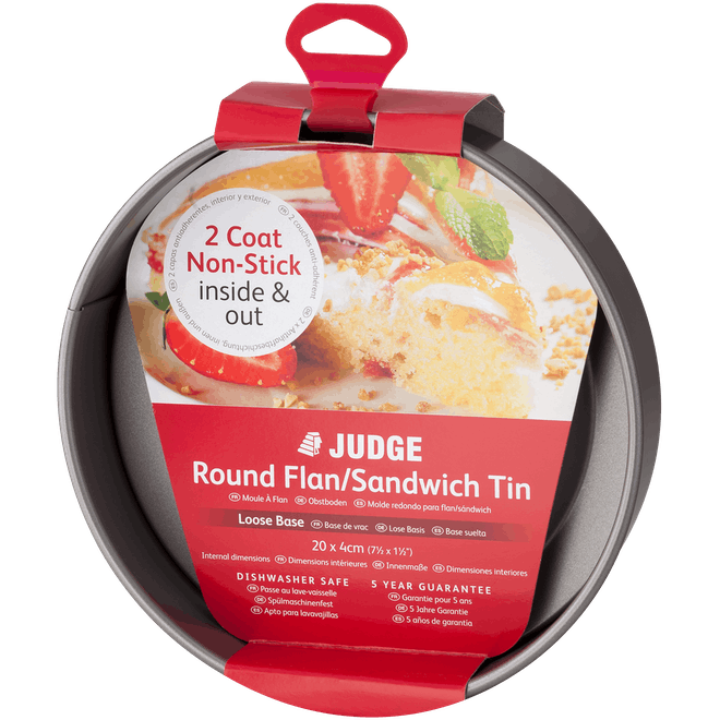 Judge Bakeware, 20 x 4cm Round Flan Sandwich Tin, Loose Base, Non-Stick - BAKEWARE - Beattys of Loughrea