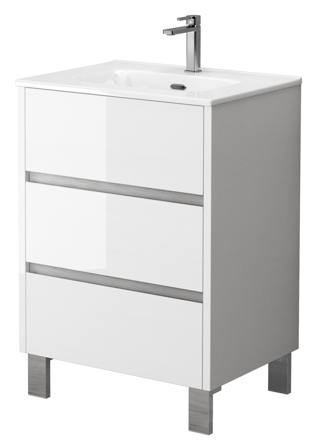 Bathroom Studio Harvey 60cm 3 Drawer Floor Standing Unit Gloss White - VANITY UNITS - Beattys of Loughrea