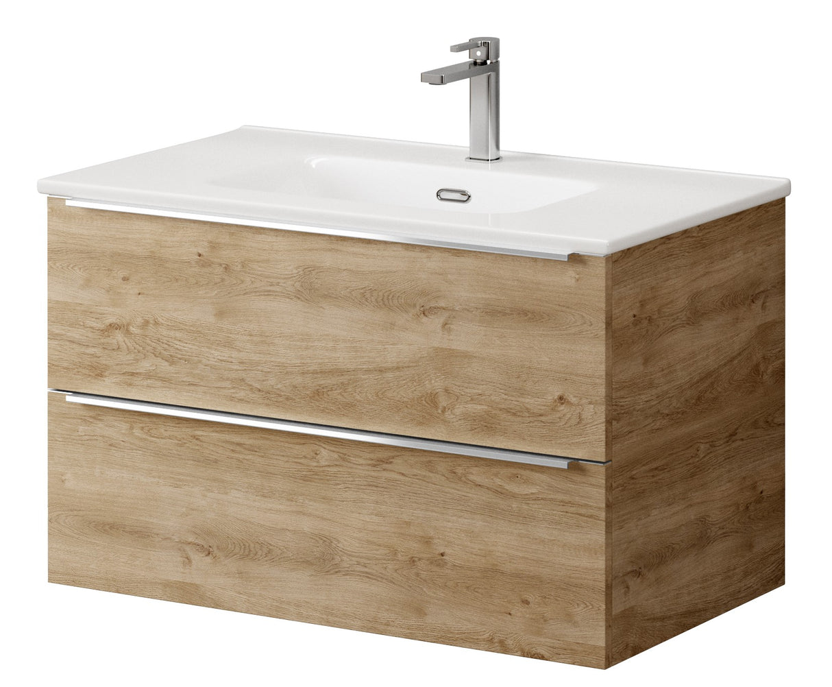 Bathroom Studio Kara 80cm 2 Drawer Wall Hung Unit Natural Oak - VANITY UNITS - Beattys of Loughrea