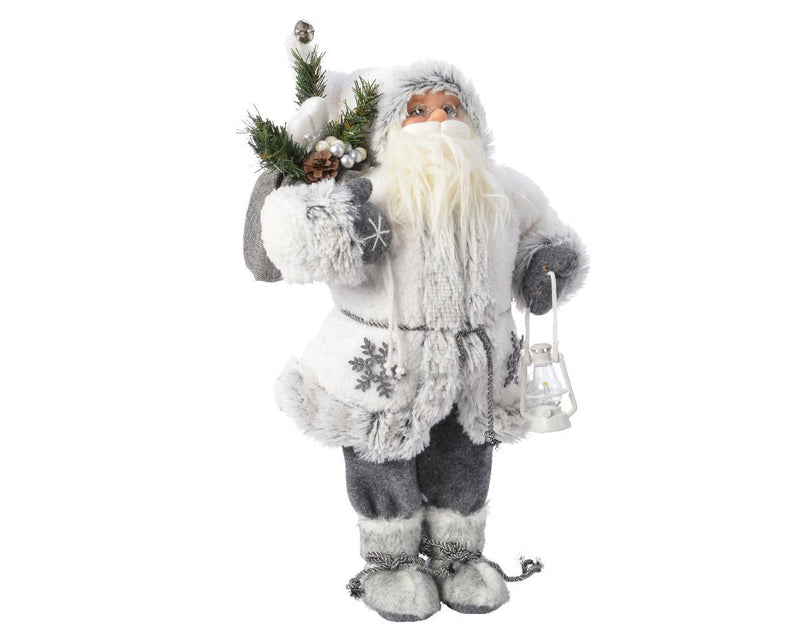 Grey Plush Santa with White Snowflake Jacket - 45cm - XMAS SOFT DECOS - Beattys of Loughrea