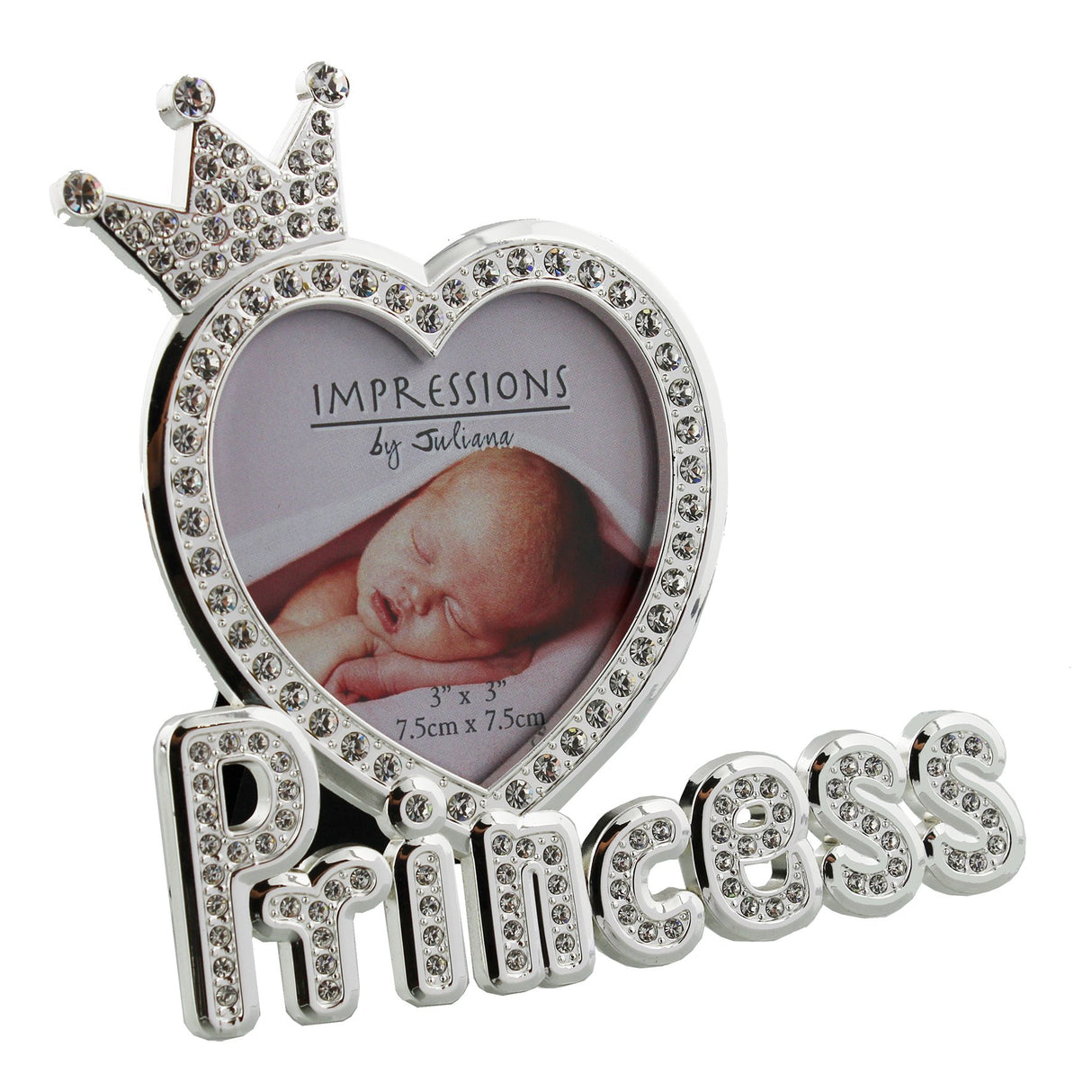 3" x 3" - Silver Plated & Crystal Princess Photo Frame - PHOTO FRAMES - PLATED, GILT, STONE - Beattys of Loughrea