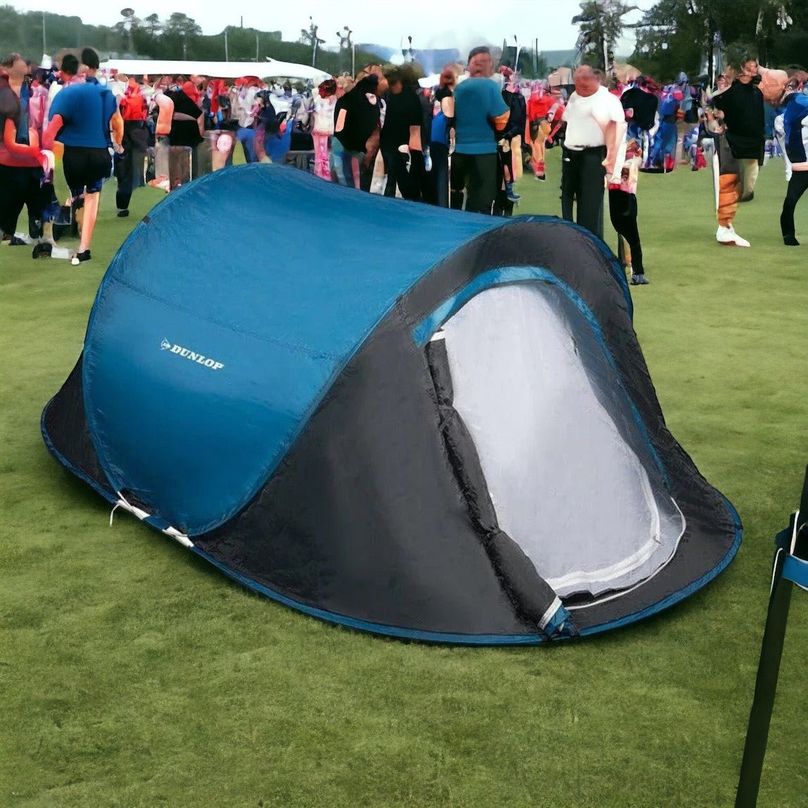 Dunlop Pop Up Blue/Grey 2 Person Camping Tent 255 x 155 x 95 cm - TENTS, CAMPING - Beattys of Loughrea