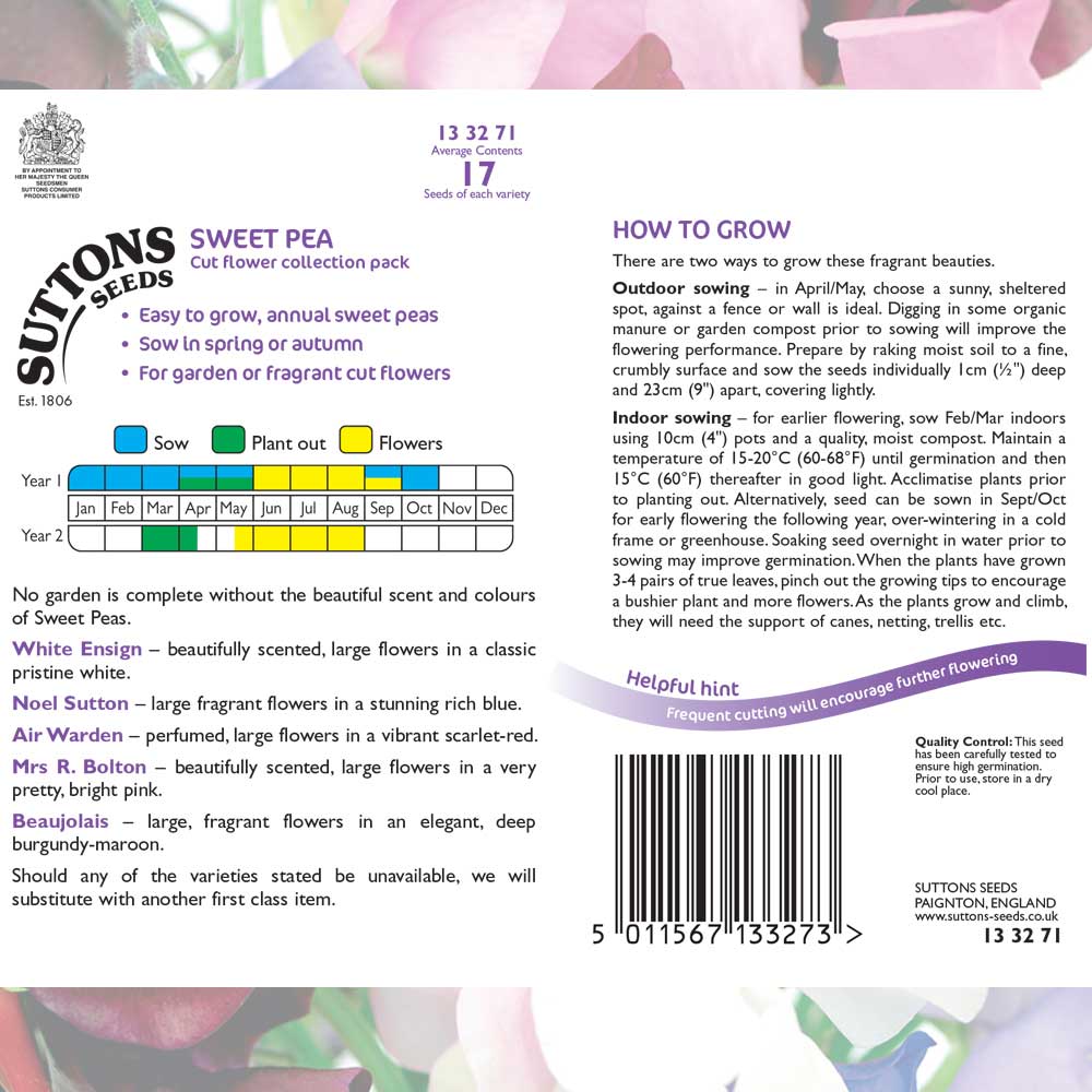 Suttons Sweet Pea Collection 133271 - SEED VEG & FLOWER - Beattys of Loughrea