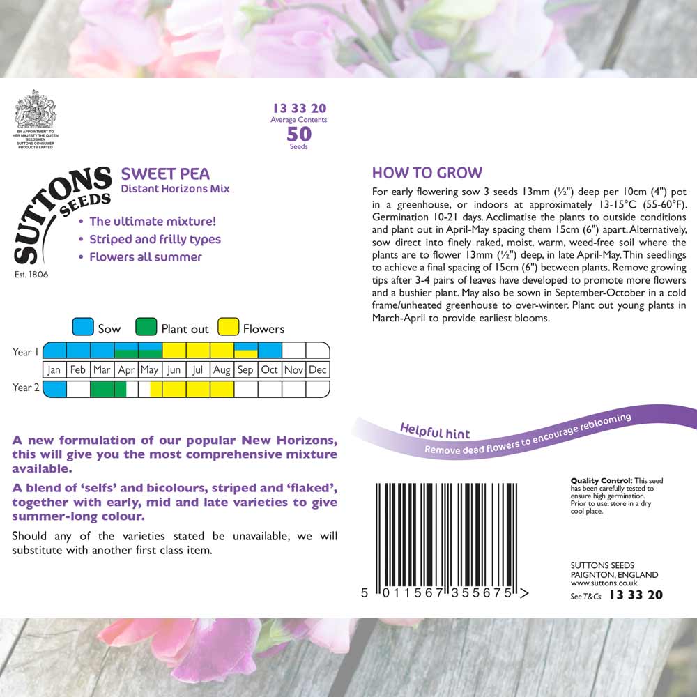 Suttons Sweet Pea Distant Horizons Mix G133320 - Beattys of Loughrea | www.beattys.ie