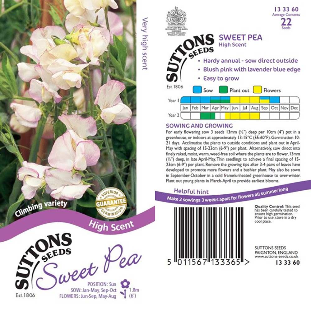 Suttons Sweet Pea High Scent 133360 - SEED VEG & FLOWER - Beattys of Loughrea