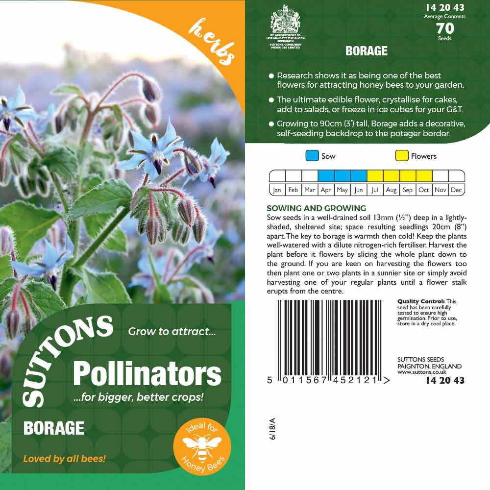 Suttons Borage Pp - SEED VEG & FLOWER - Beattys of Loughrea