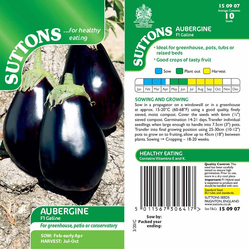Suttons Aubergine - Galine G150907 - SEED VEG & FLOWER - Beattys of Loughrea