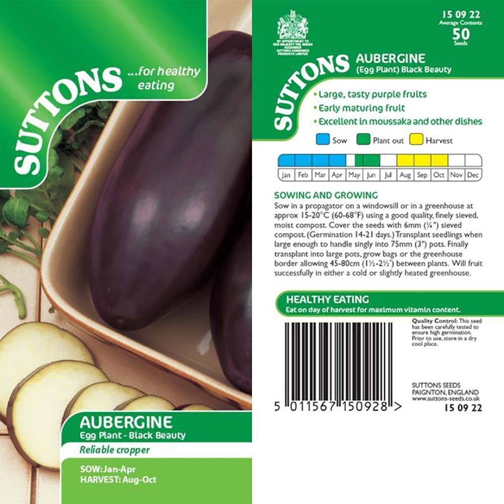 Suttons Aubergine Black Beauty G150922 - SEED VEG & FLOWER - Beattys of Loughrea