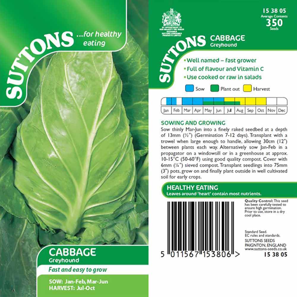 Suttons Cabbage Greyhound 153805 - SEED VEG & FLOWER - Beattys of Loughrea