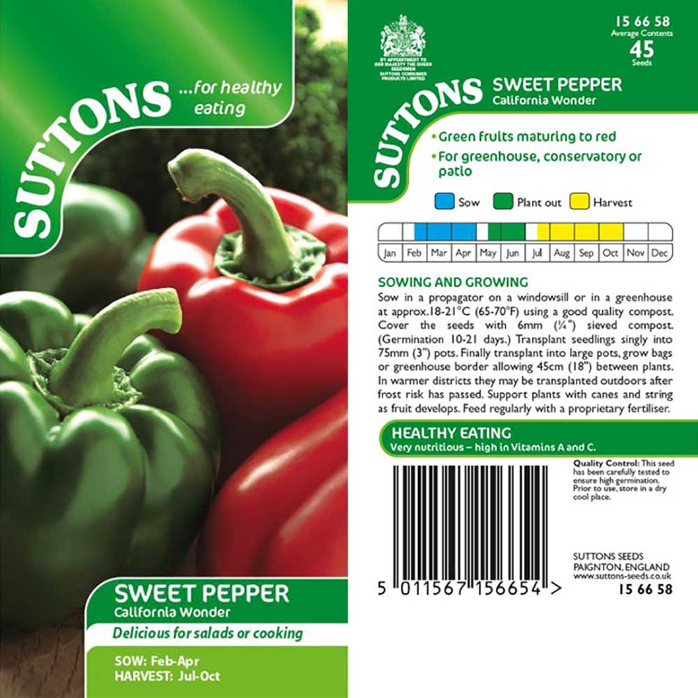 Suttons Capsicum Pepper California Wonder 156658 - SEED VEG & FLOWER - Beattys of Loughrea