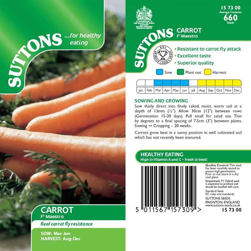 Suttons Carrot Maestro 157300 - SEED VEG & FLOWER - Beattys of Loughrea