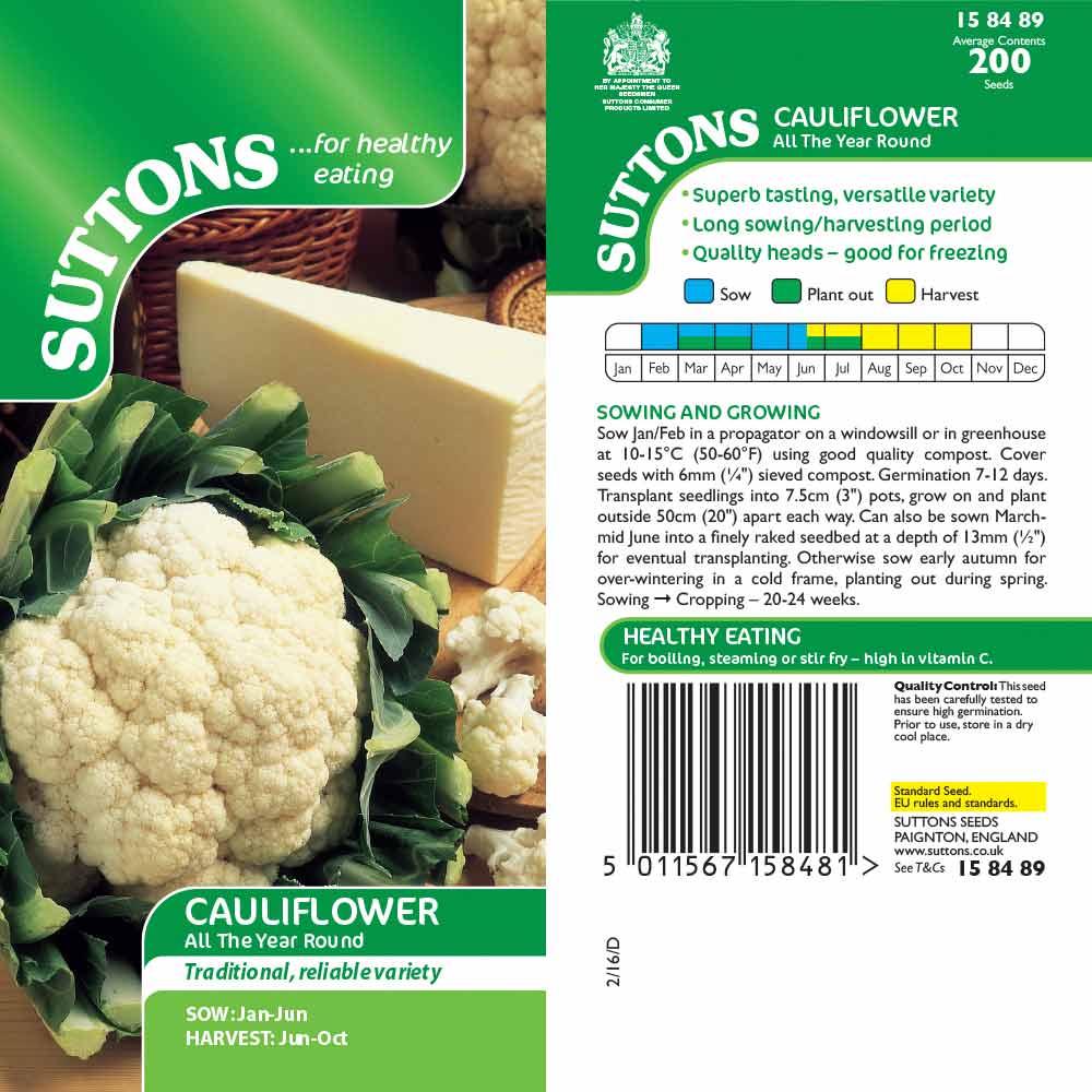 Suttons Cauliflower All Year Round 158489 - SEED VEG & FLOWER - Beattys of Loughrea