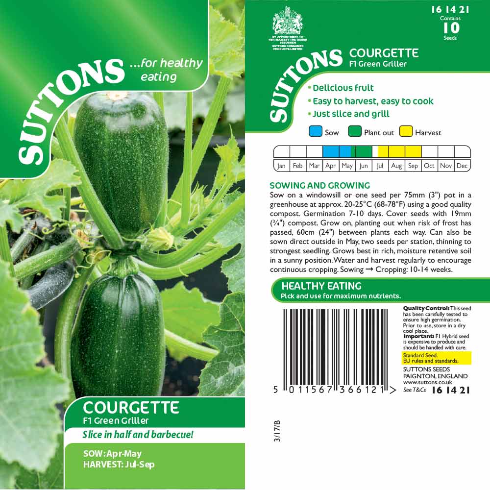 Suttons Courgette Green Griller G161421 - SEED VEG & FLOWER - Beattys of Loughrea