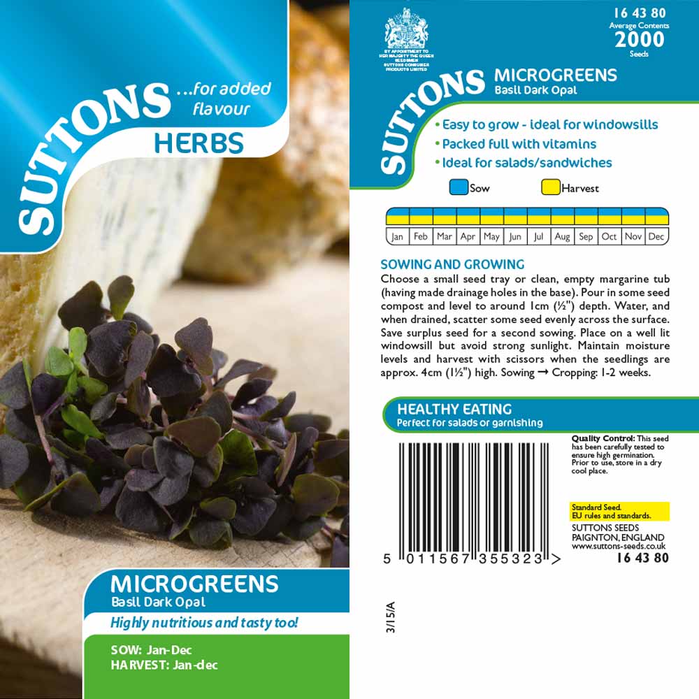 Suttons Microgreens Basil Dark Opal - SEED VEG & FLOWER - Beattys of Loughrea