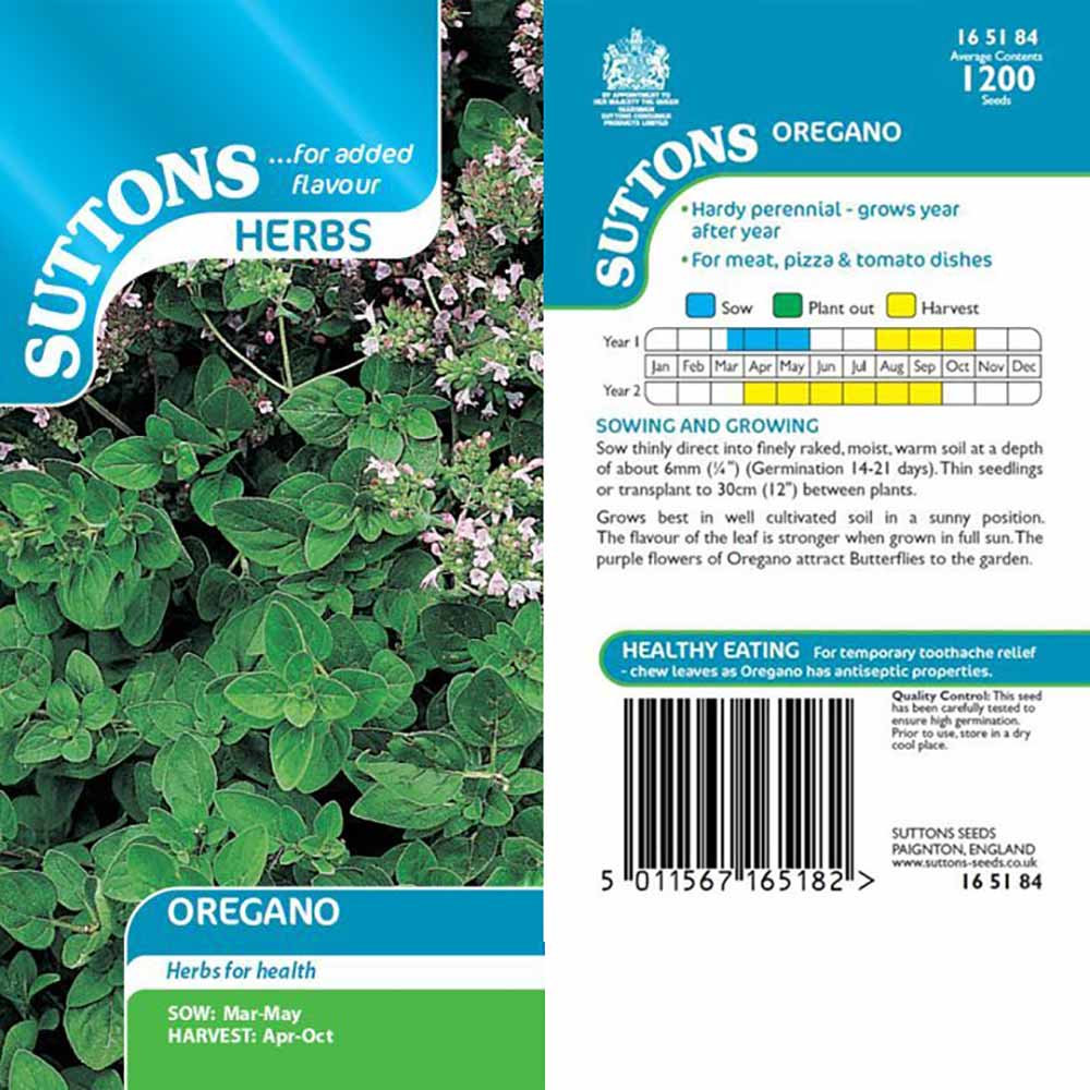 Suttons Herb Oregano 165184 - SEED VEG & FLOWER - Beattys of Loughrea