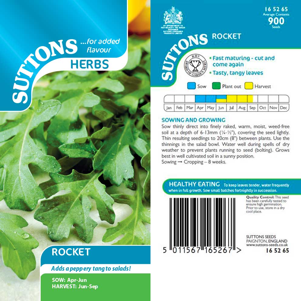 Suttons Herbs Rocket 165265 - SEED VEG & FLOWER - Beattys of Loughrea