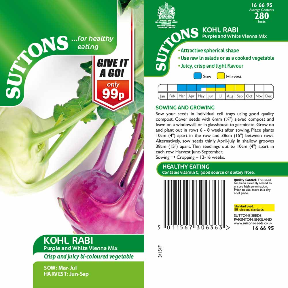 Suttons Kohl Rabi - Purple & White Vienna Mix - Giag G166695 - SEED VEG & FLOWER - Beattys of Loughrea