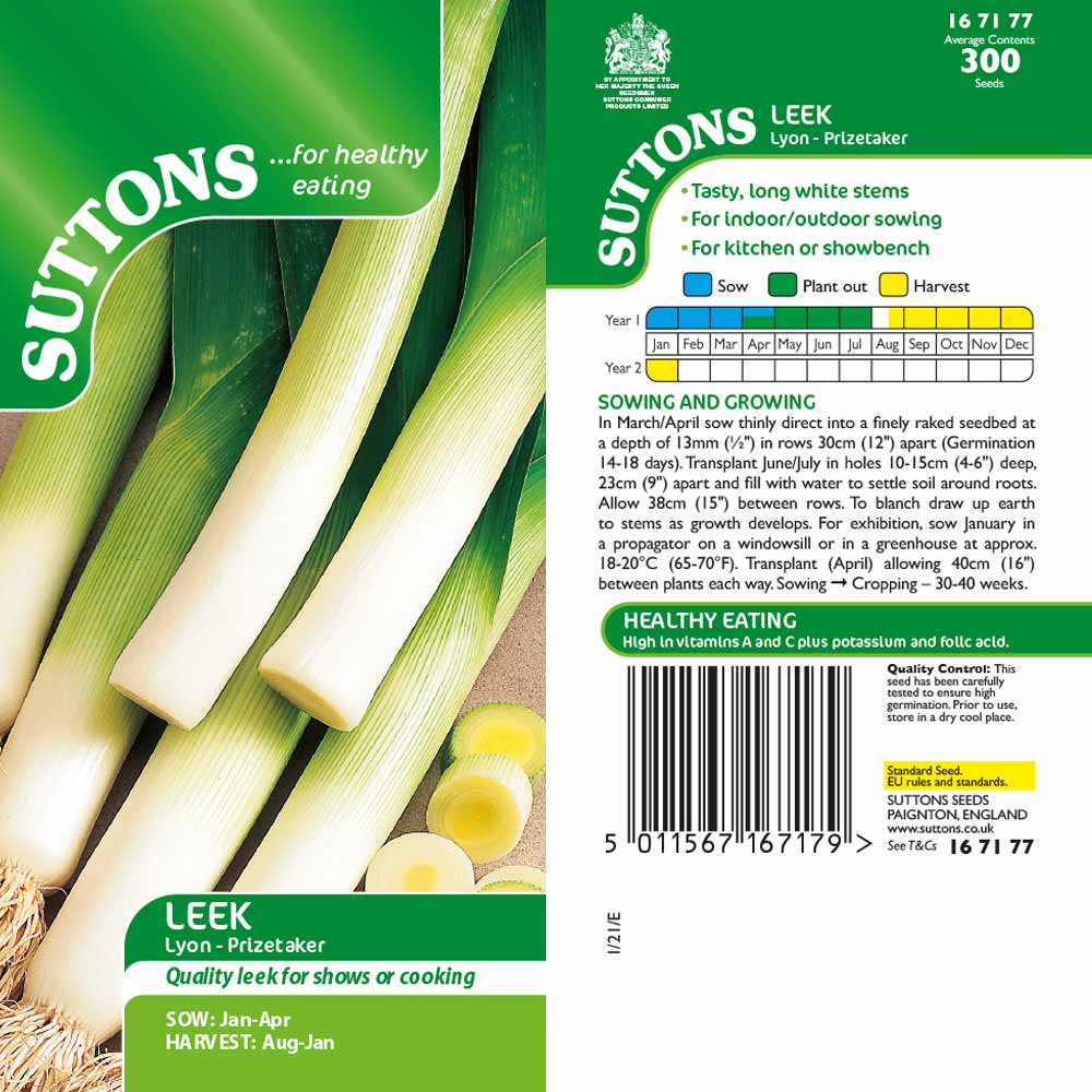 Suttons Leek Lyon Prizetaker 167177 - SEED VEG & FLOWER - Beattys of Loughrea