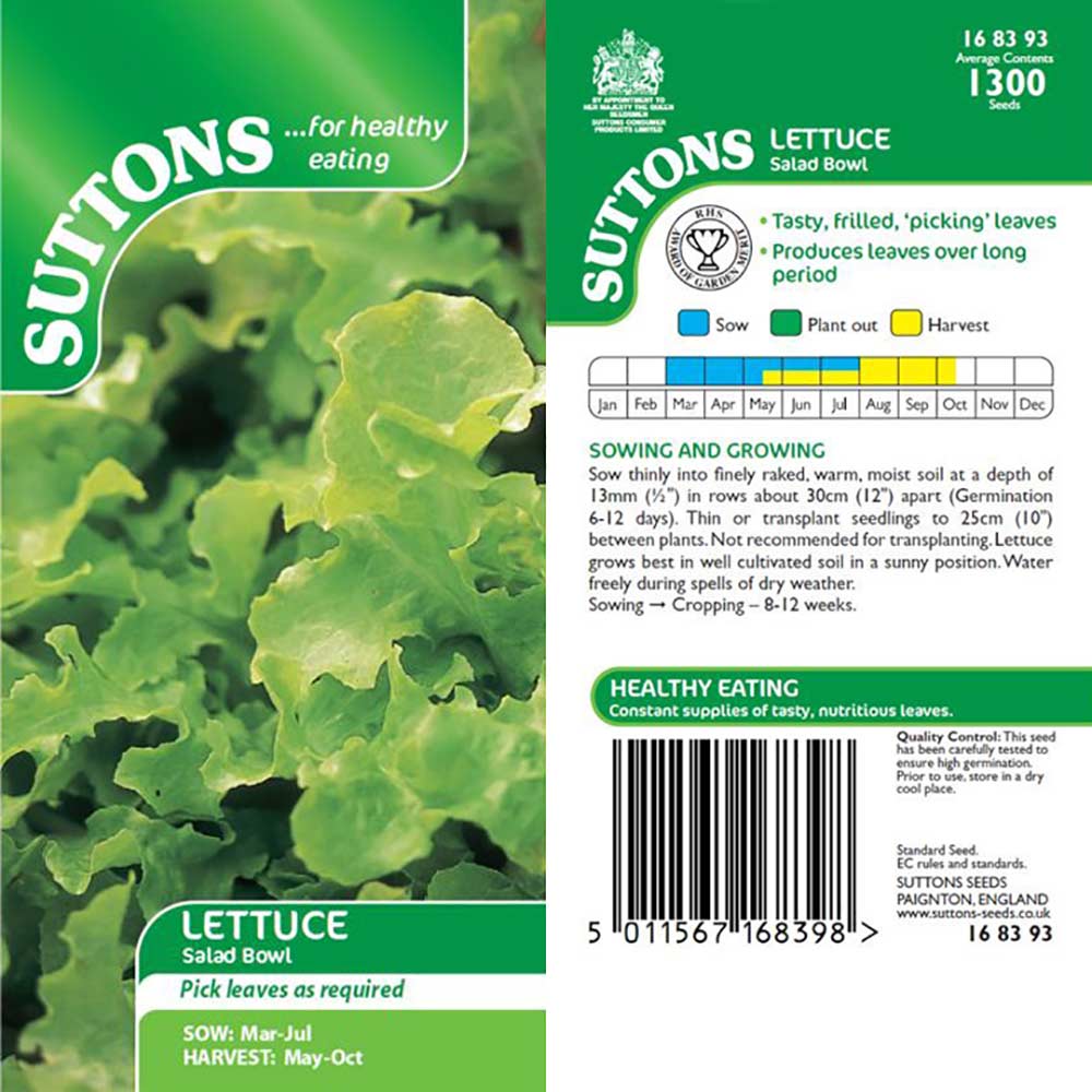 Suttons Lettuce Salad Bowl 168393 - SEED VEG & FLOWER - Beattys of Loughrea