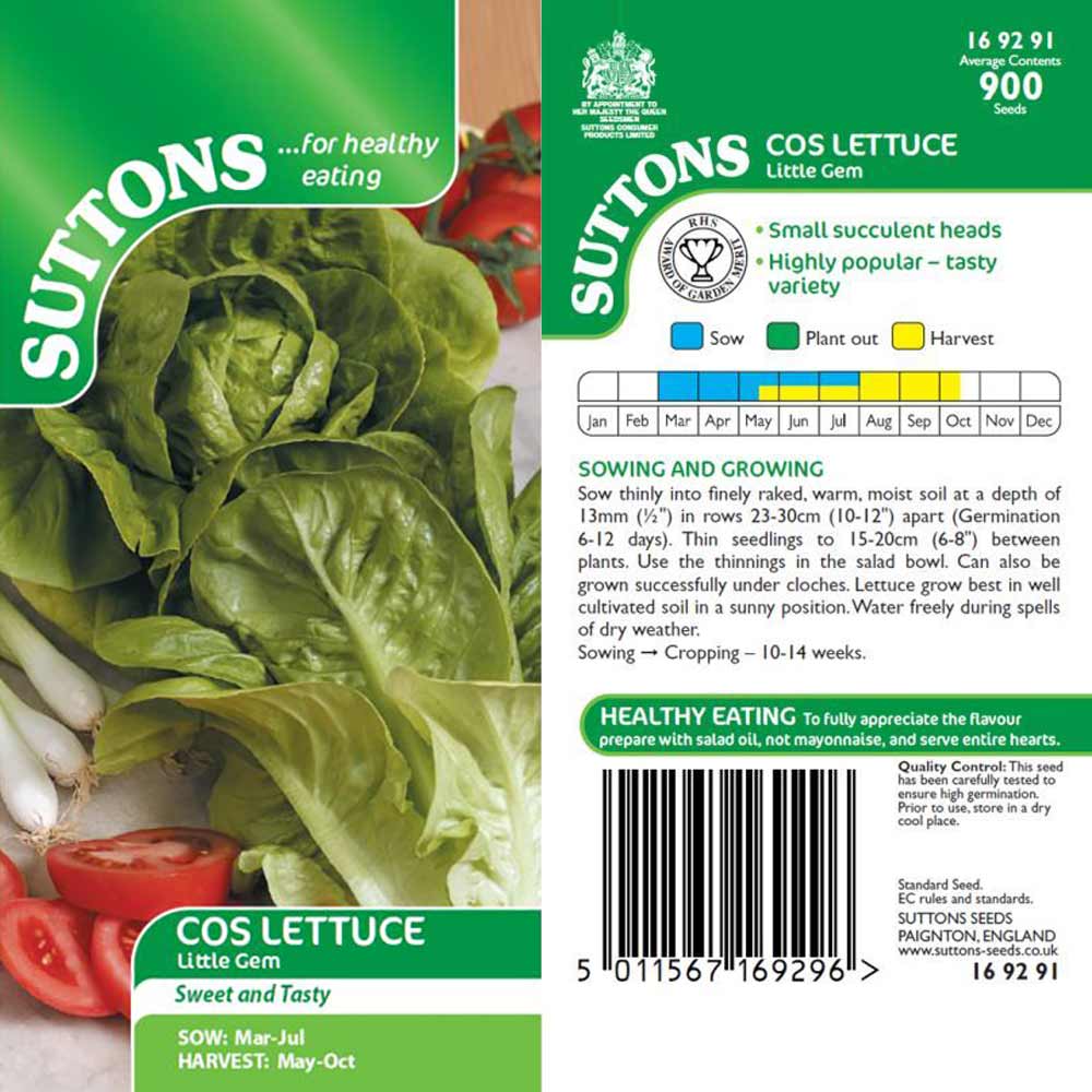 Suttons Lettuce Little Gem Cos 169291 - SEED VEG & FLOWER - Beattys of Loughrea