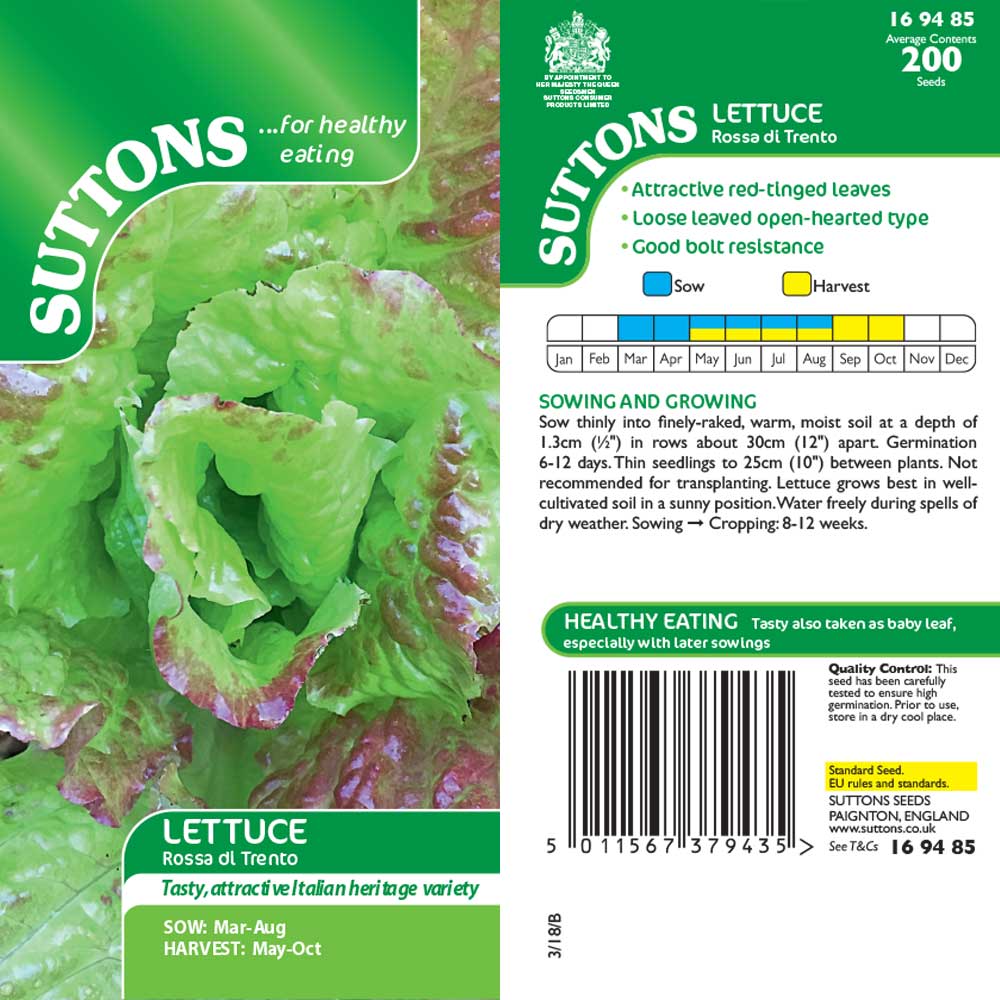 Suttons Lettuce Rossa Di Trento - SEED VEG & FLOWER - Beattys of Loughrea