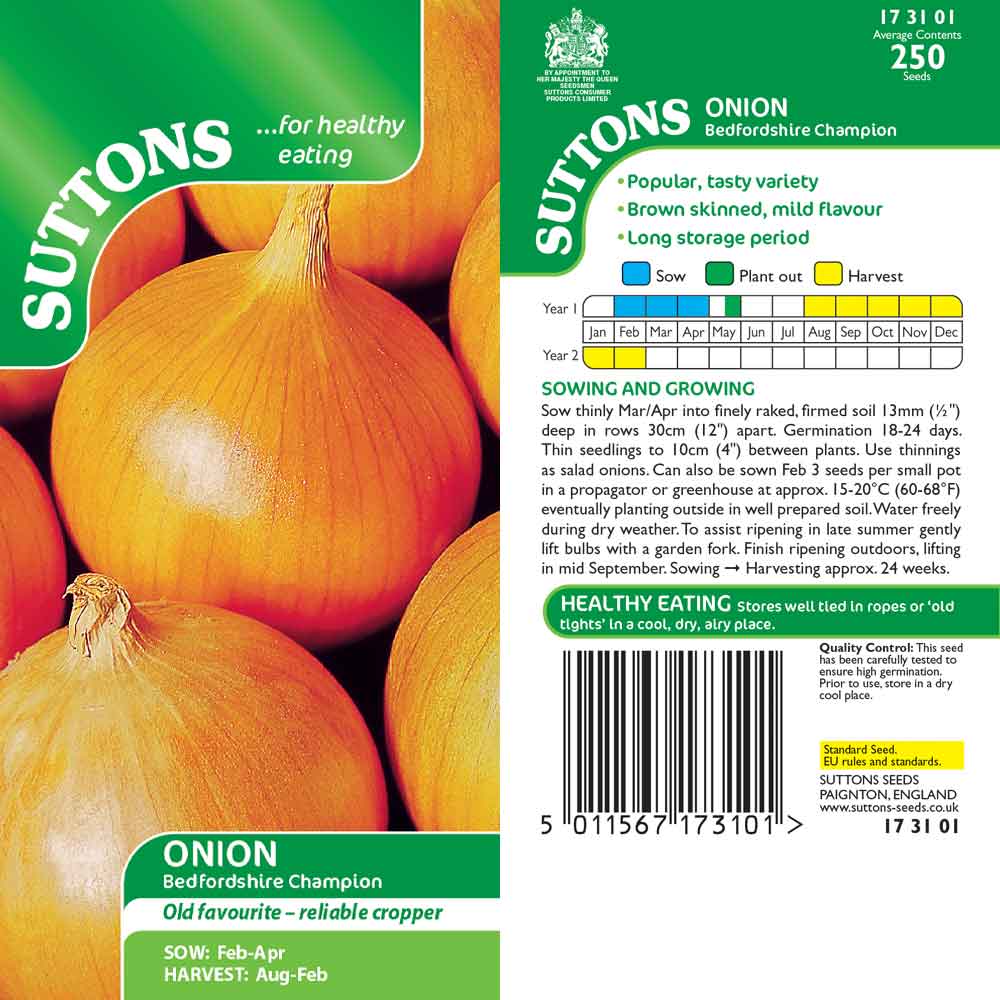Suttons Onion Bedfordshire Champion 173101 - SEED VEG & FLOWER - Beattys of Loughrea
