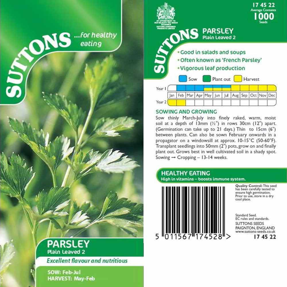 Suttons Parsley Plain Leaved 174522 - SEED VEG & FLOWER - Beattys of Loughrea