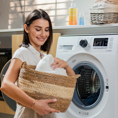 Utility Room, Blue and White, With Presses, washing and tumble dryers in it. 