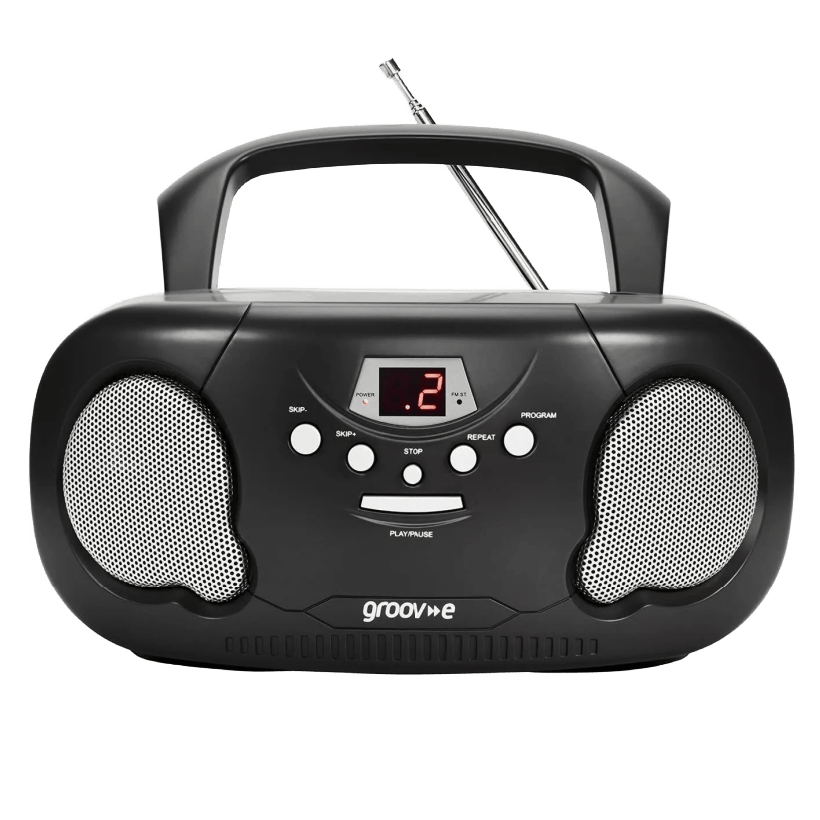 Groov - e Black Portable Boombox CD Player Radio - PORTABLE CD/RADIO - Beattys of Loughrea