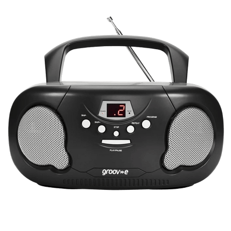 Groov - e Black Portable Boombox CD Player Radio - PORTABLE CD/RADIO - Beattys of Loughrea