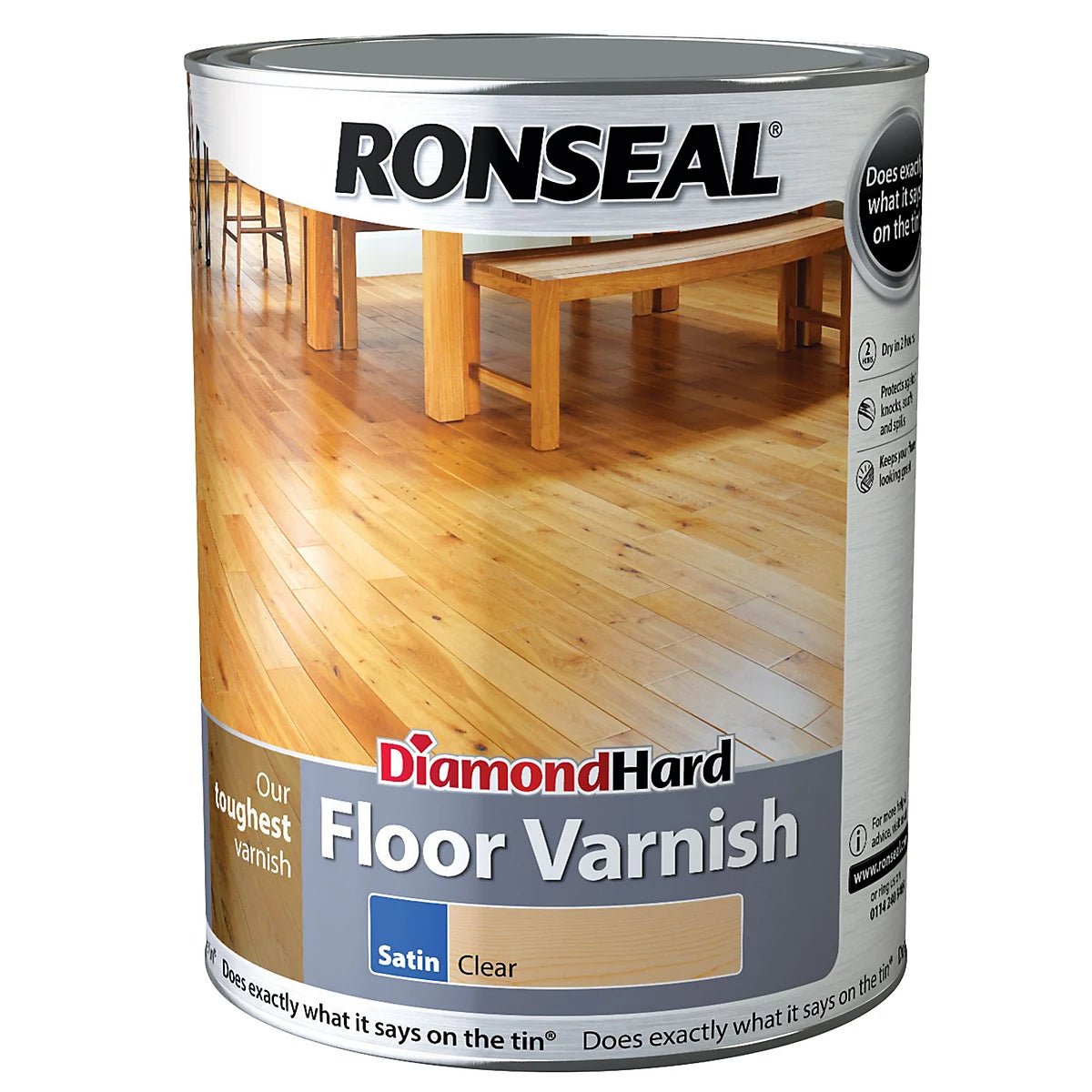 Ronseal Diamond Satin Wood Floor Varnish 5L Clear - VARNISHES / WOODCARE - Beattys of Loughrea